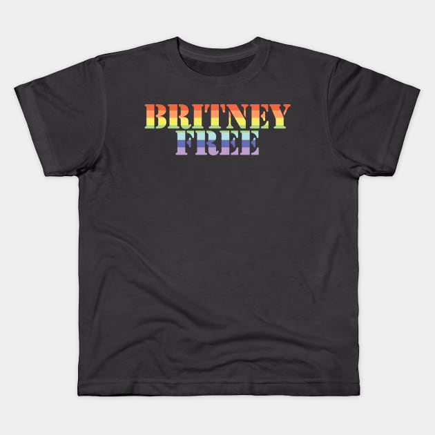 Rainbow Stripes Typography for Free Britney Free Kids T-Shirt by ellenhenryart